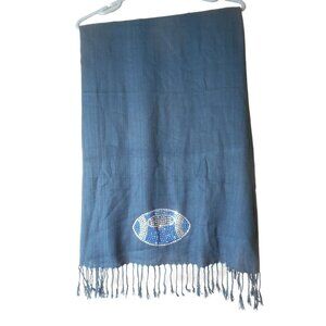 Blue Silver rhinestone like Football fringe scarf Acrylic 28 x 68.5 EUC